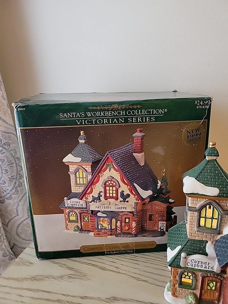 Santa Workbench Lighted Victorian House Corner Cupboard Antique Display