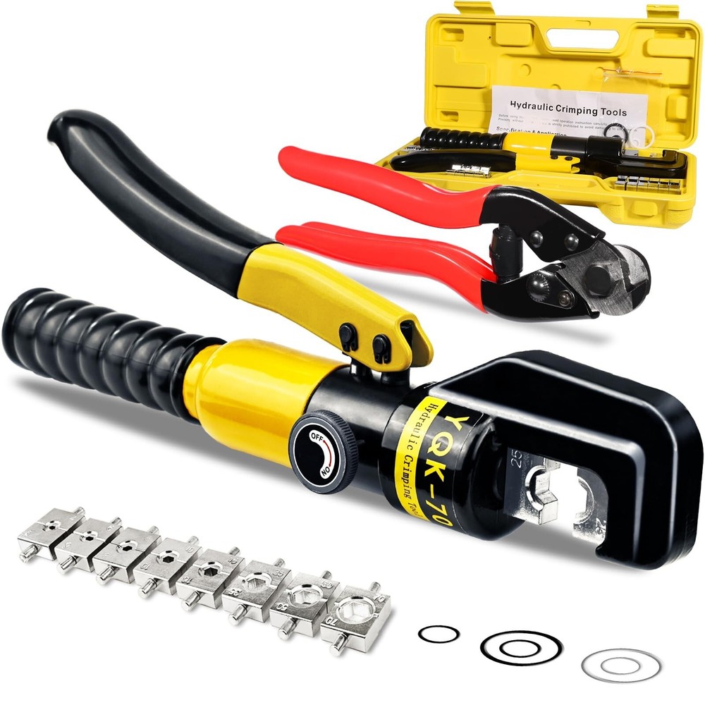 Hydraulic Crimping Tool and Cable Cutter Hydraulic Cable Lug Crimper 10 US TO...
