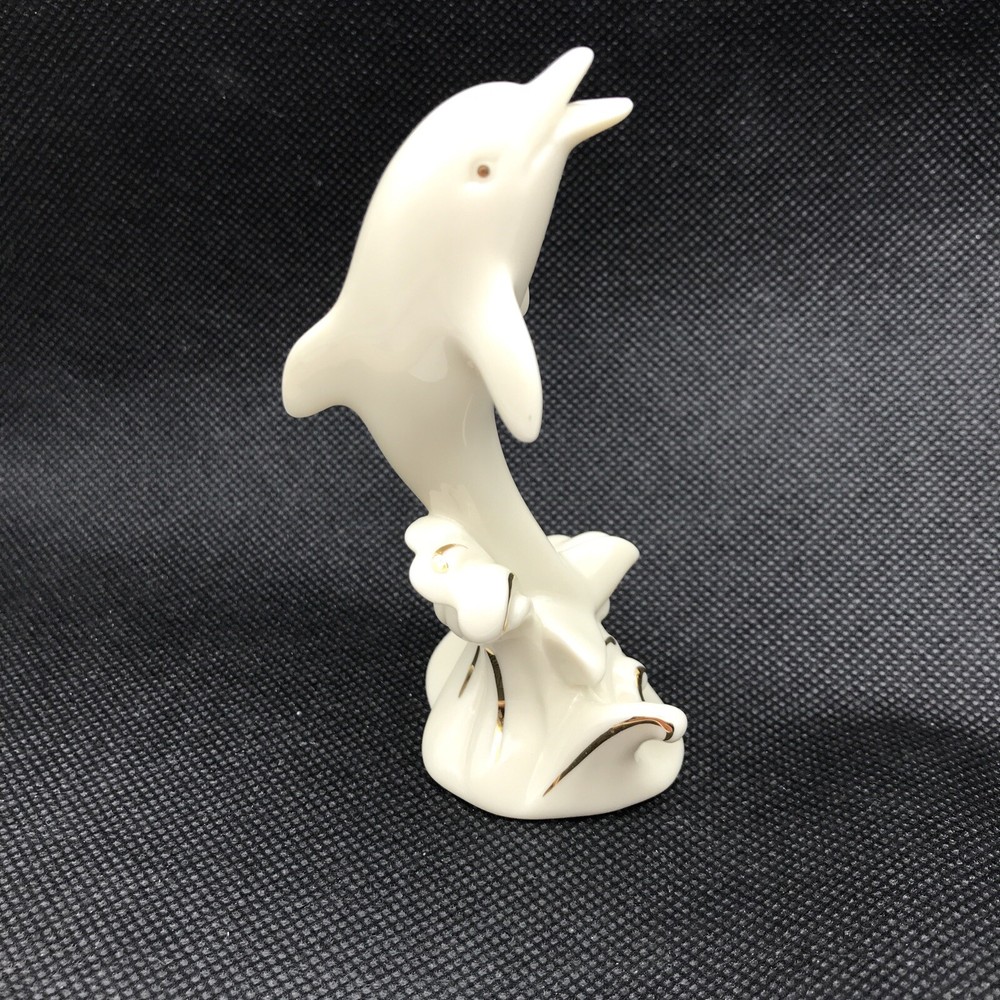 VTG Lenox Dolphin Porpoise Figurine White Fine Porcelain Statue Gold Accents