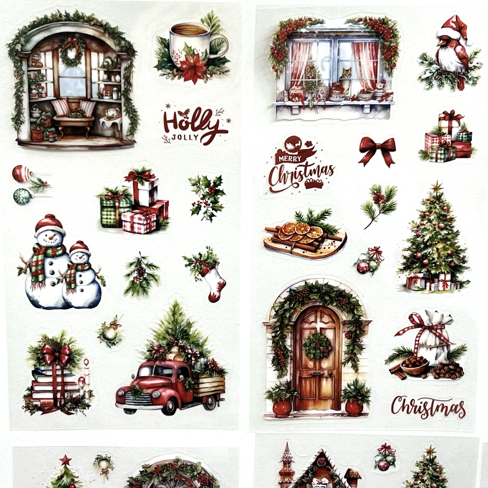 Christmas Stickers 6 Sheets Red Junk Journal Collage Planner Scrapbooking Cards