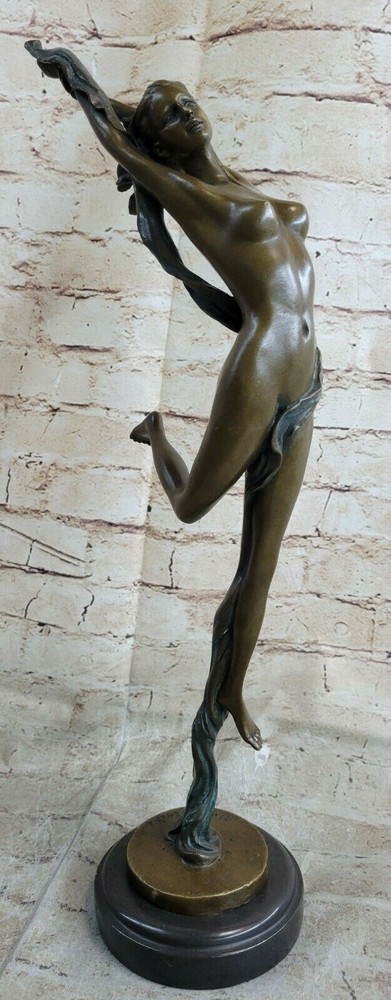 Art Deco Bronze Statue Nude Dancer by Italian Artist Aldo Vitaleh LRG