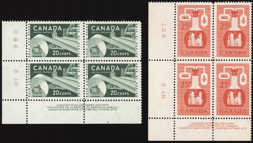 CANADA, 1956. Industry 362-63 Plate Blocks,  Mint **