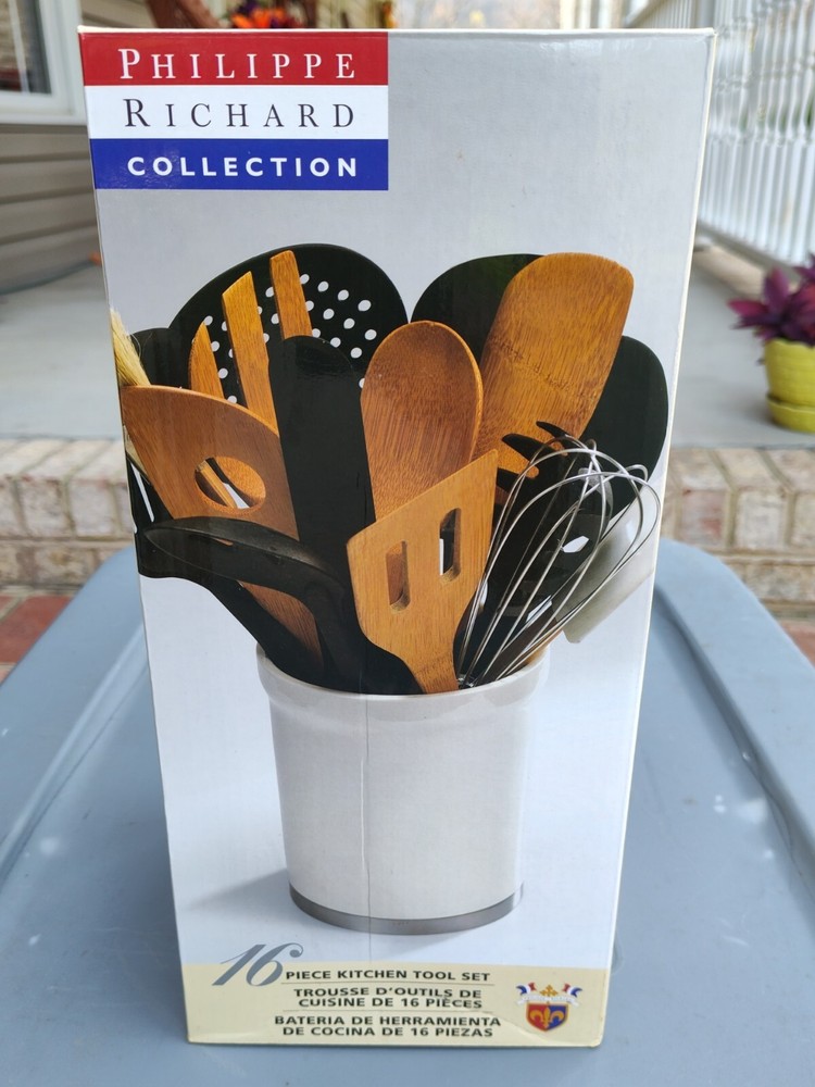 PHILIPPE RICHARD 16-Piece Kitchen Tool Set, Rubber+ Bamboo, NIB