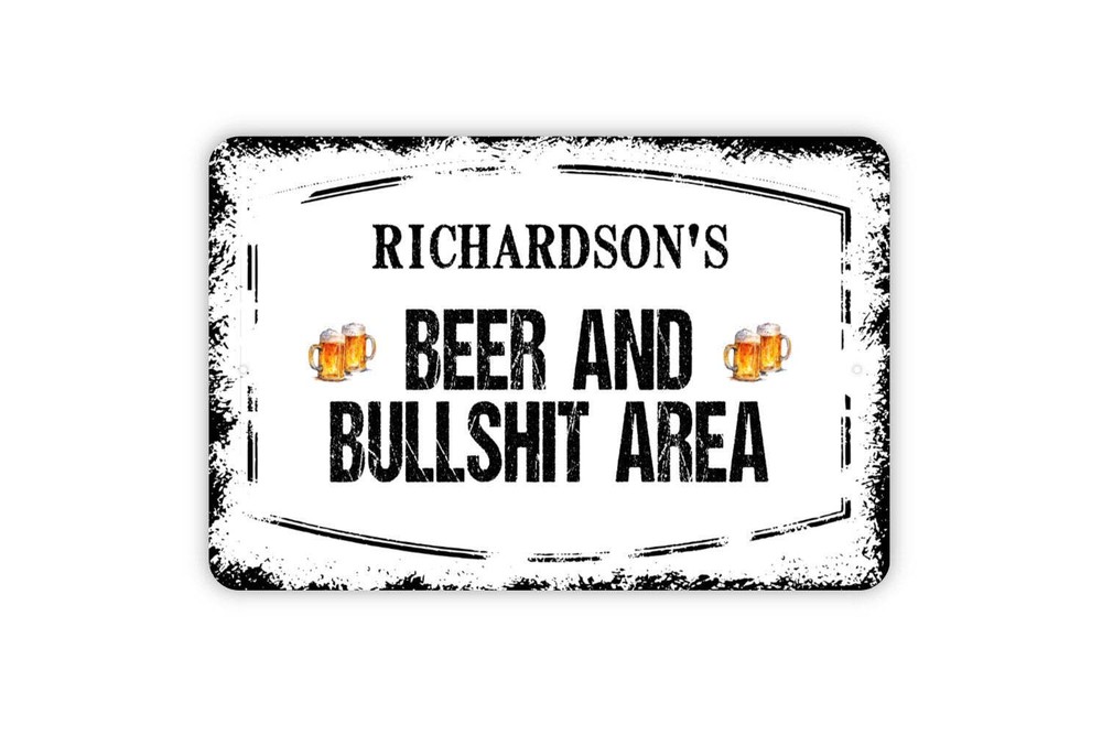Personalized Beer And Bullshit Area Sign - Custom Man Cave Metal Wall Art