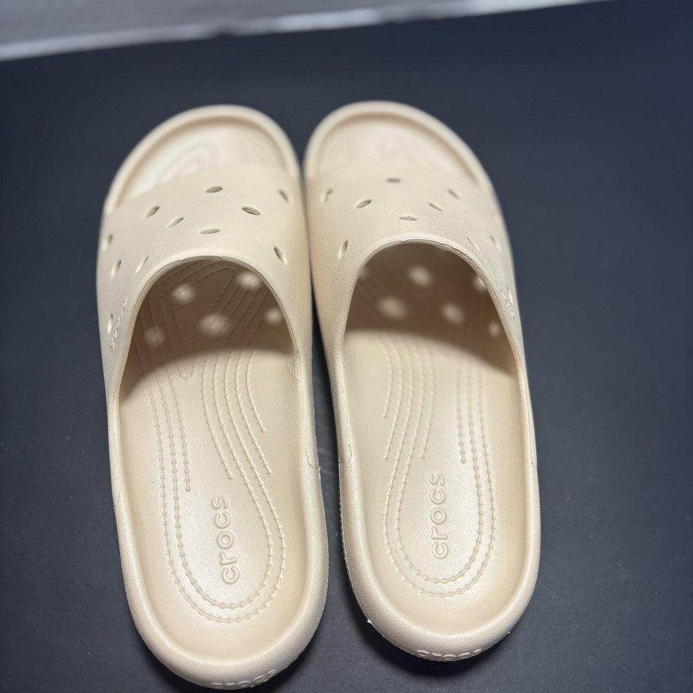 Men and Womens cream slides  by Crocs Mens Size 11 Women 12 New Without box