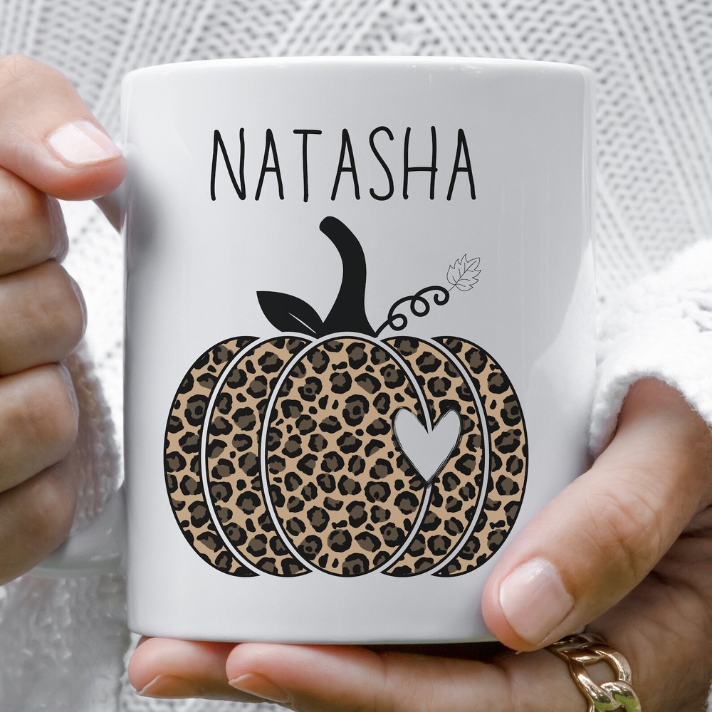 Custom Name Mug Fall Animal Print Pumpkin Personalized 15oz Coffee Mug Thanksgiv