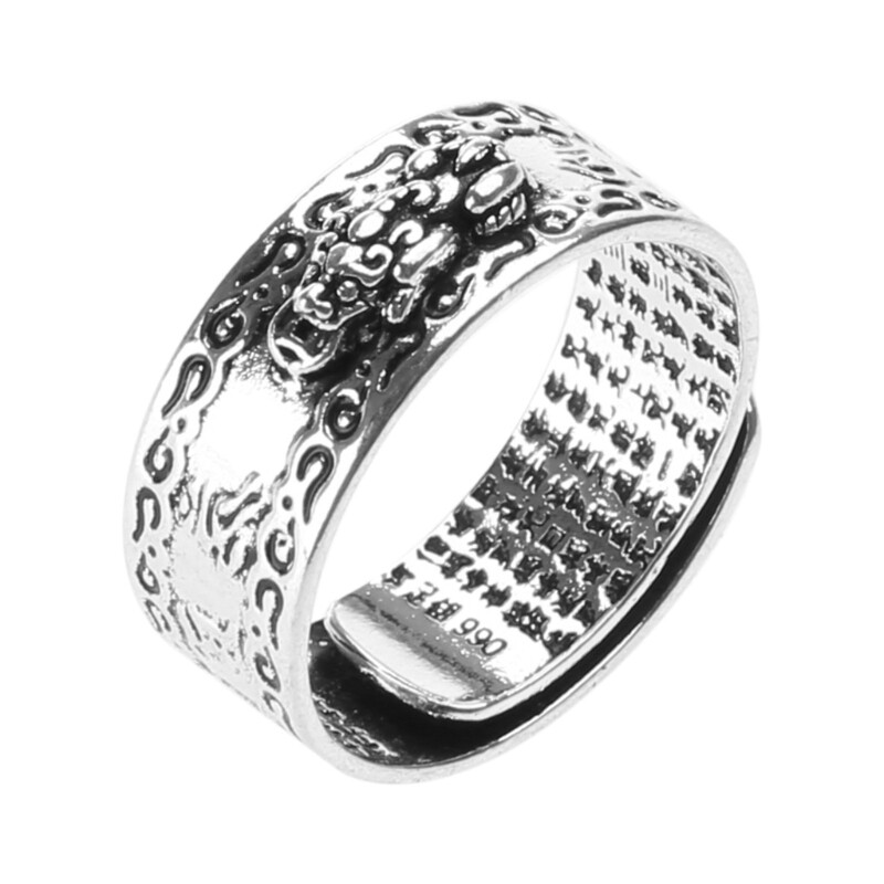 Amulet Wealth Carving Scripture Adjustable Rings Buddhist Jewelry