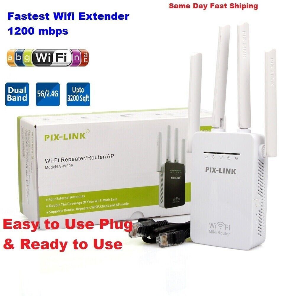 1200Mbps WiFi Range Extender Repeater Wireless Amplifier Router Signal Booster