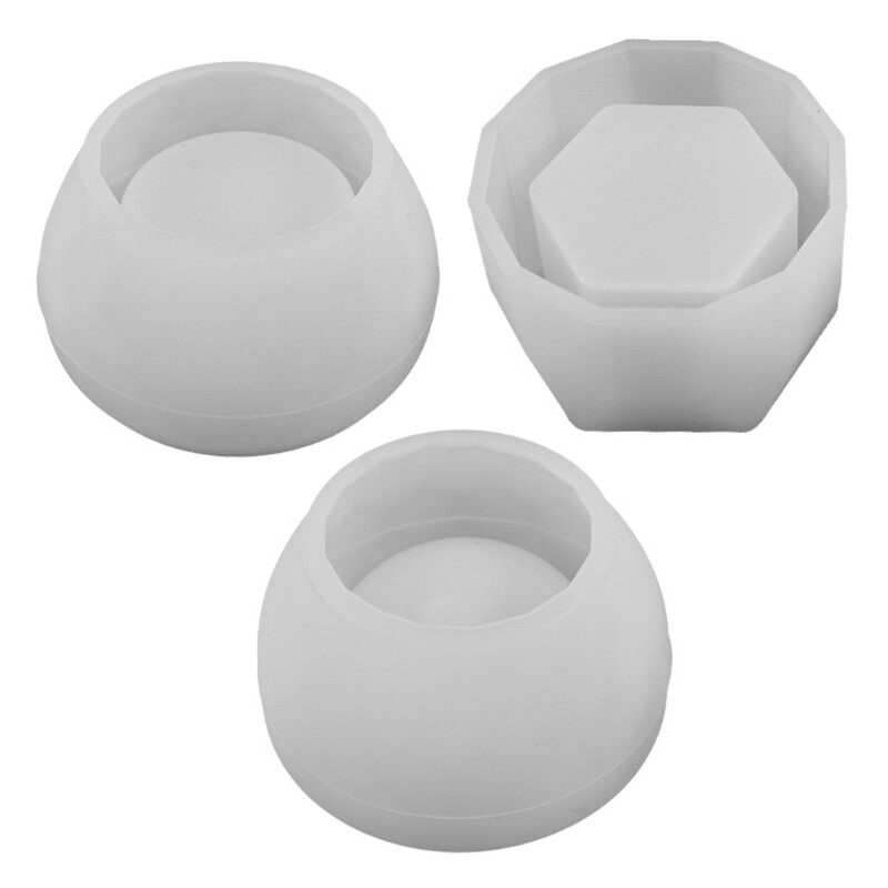 3-Piece UV Crystal Epoxy Mold Set for Round Bowls and Hexagon Cups