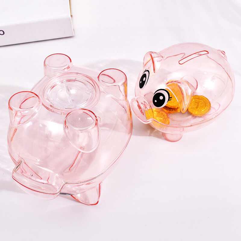 Clear Pig Plastic Piggy Bank Coin Money Cash Collectible Saving Box Pig Toy