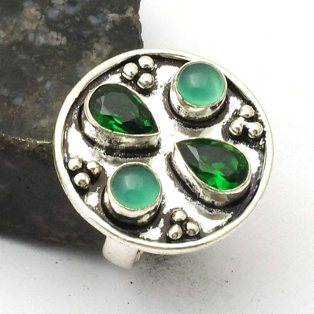 Green Onyx Green Quartz Gemstone Handmade Ring Jewelry US Size-6.75 AR 42908