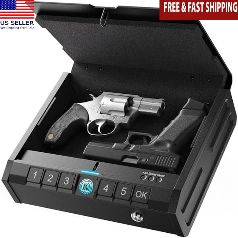 Biometric Gun Safe W/ Fingerprint Access Electronic Keypad Mechanical Lock Black-image
