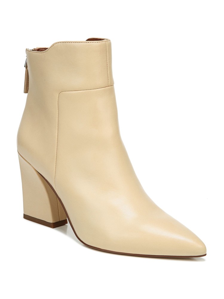 FRANCO SARTO Womens Beige Venture Pointed Toe Block Heel Leather Booties 6 M