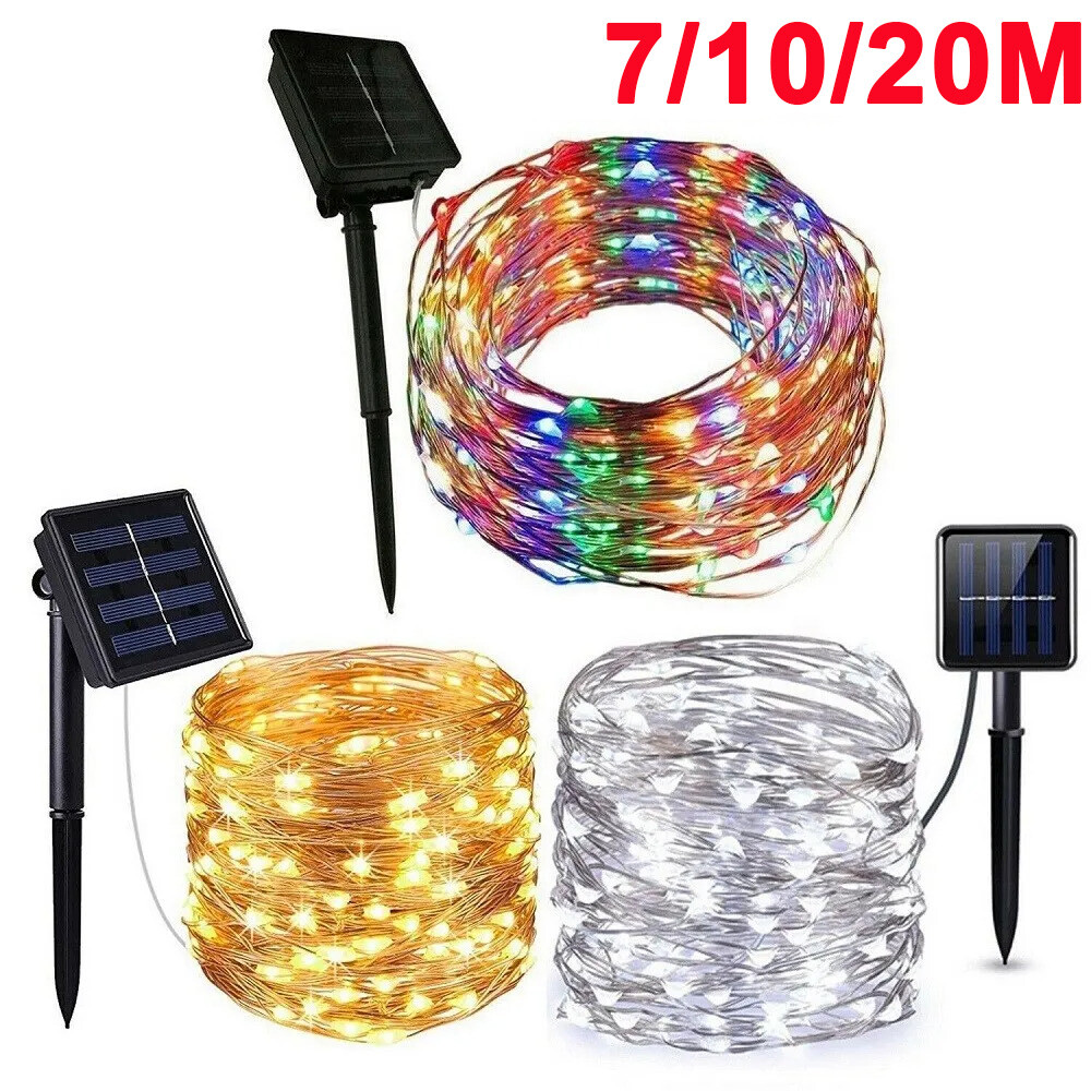 Xmas Garden Party Decor Outdoor Solar String Lights LED Waterproof Copper Wire
