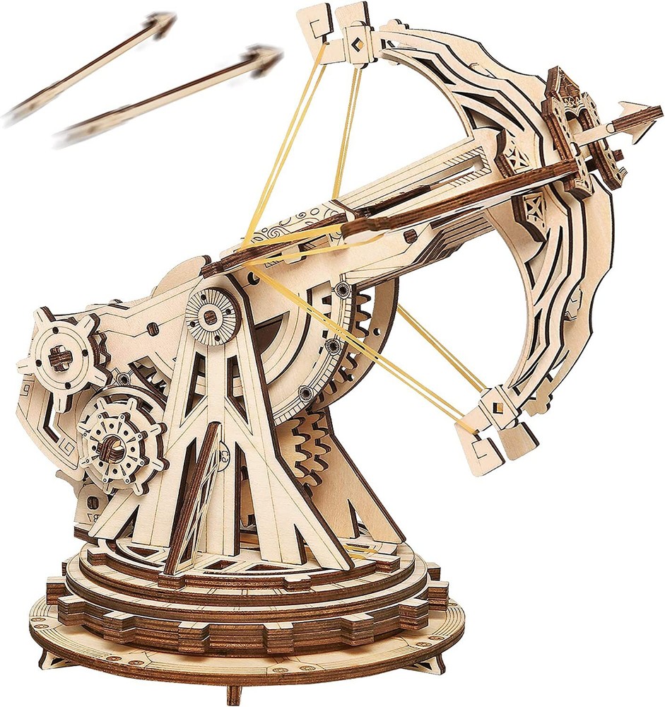 ROKR 3D Wooden Puzzles DIY Wooden Ballista Launcher Toys Adults Building Model