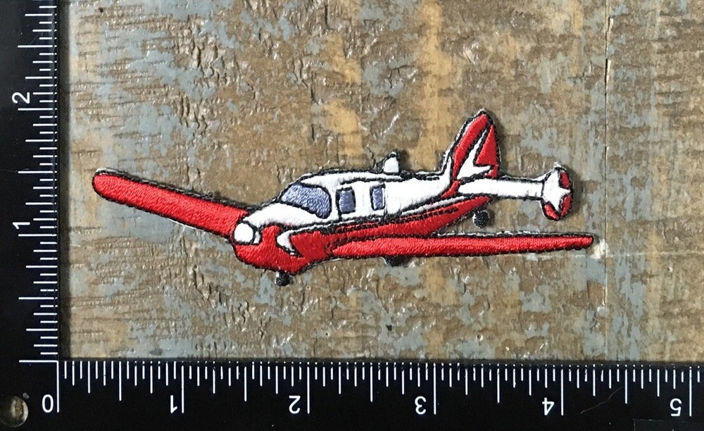 Vintage Airplane Aviation Embroidered Iron-On Patch in White and Red