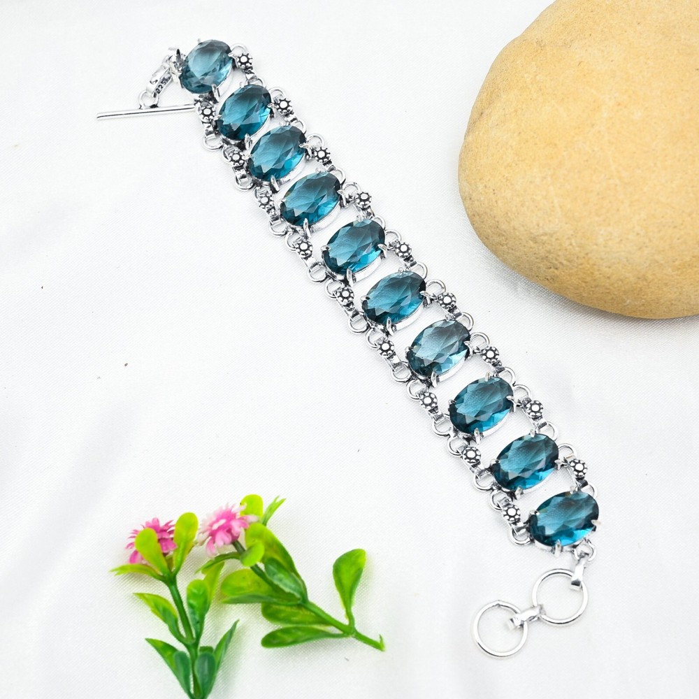 Indicolite Tourmaline Bracelet Handmade in 925 Sterling Silver