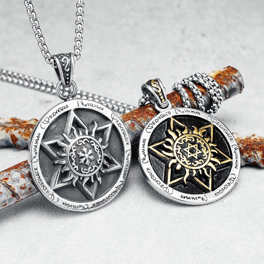 Hexagram Pendant Necklace Gold Silver Steel Talisman Chain Religious Symbol