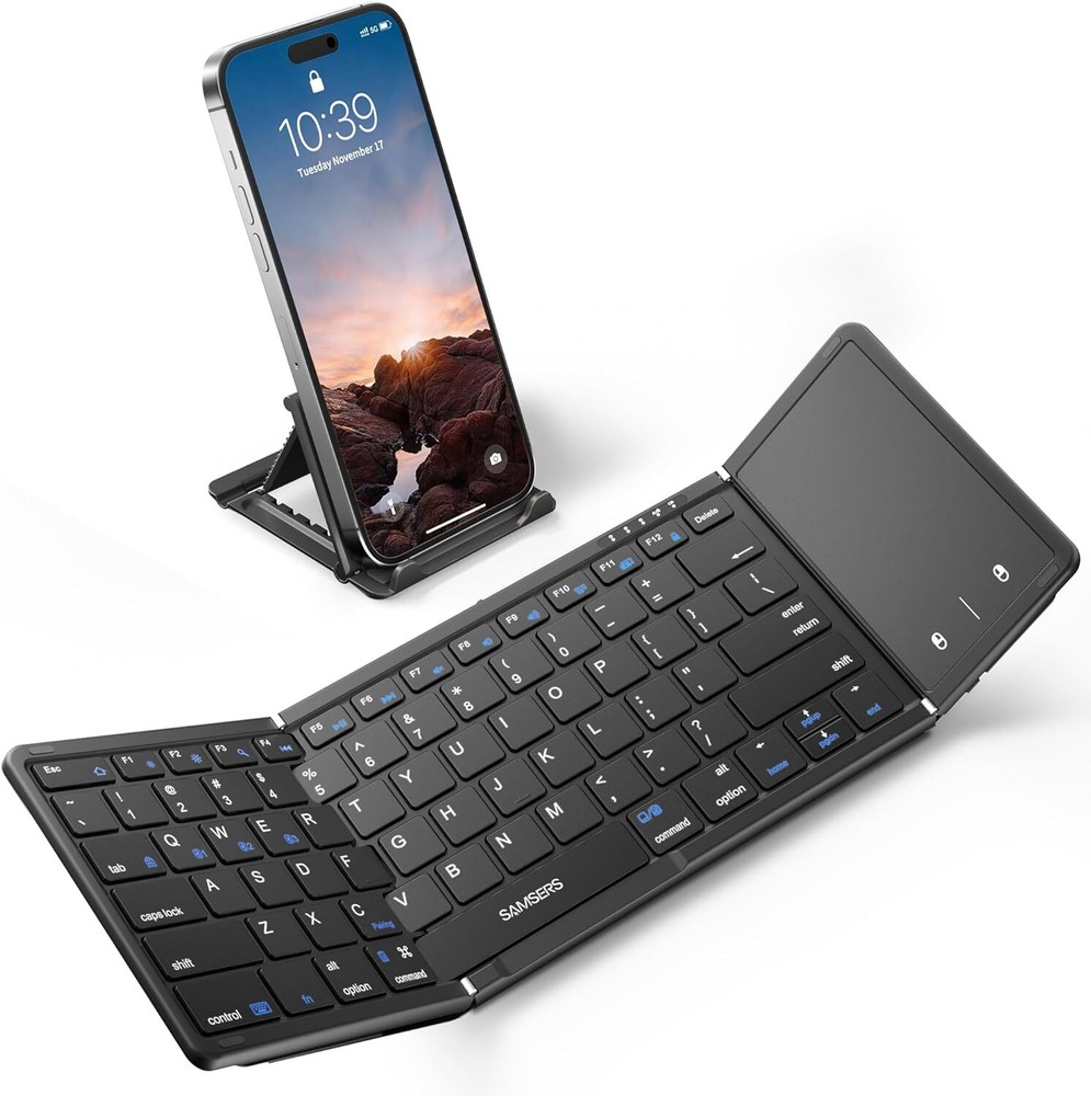 Foldable Wireless Bluetooth Keyboard with Touchpad for Compact Full-Size Typing
