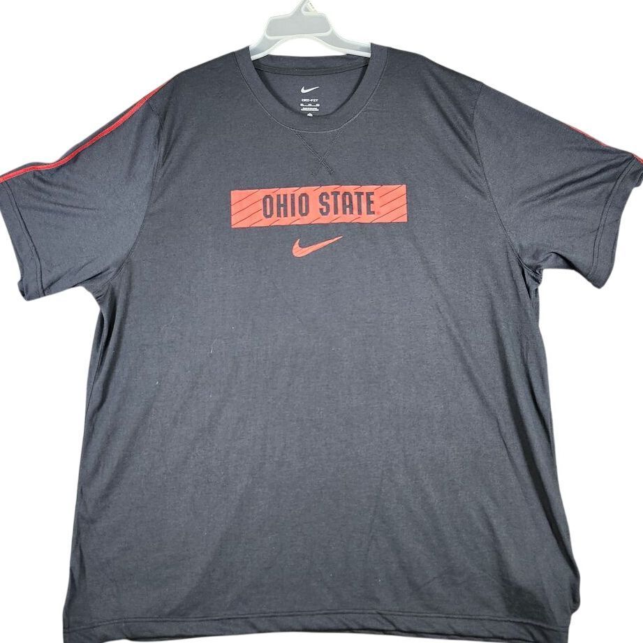 Nike Ohio State Buckeyes Dri-FIT Athletic Performance T-Shirt Gray Red Stripe XL