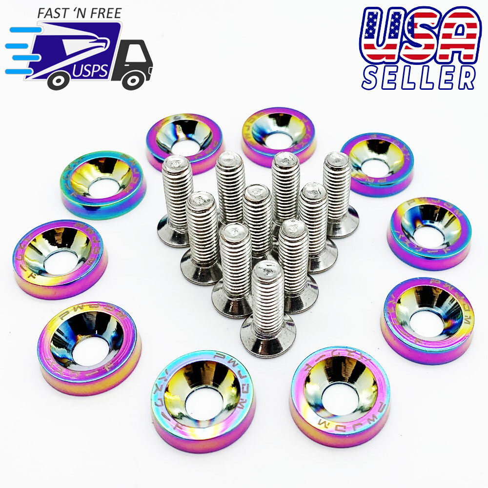 Password JDM Fender Washer Neo-Chrome Engine Dress up Bolt Kit 10X Fast USA Ship-image