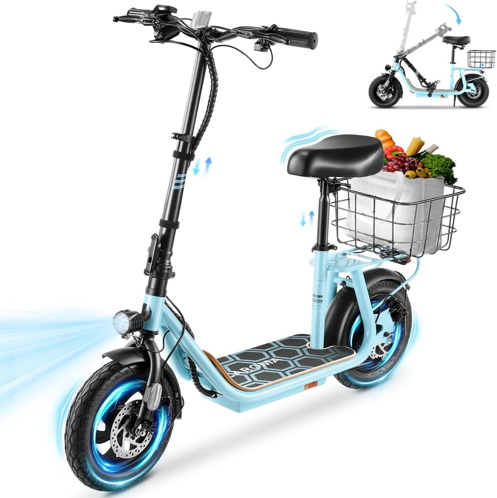 Peak 1200W Electric Scooter with Seat for Adults 500Wh Battery 30 Mile Range