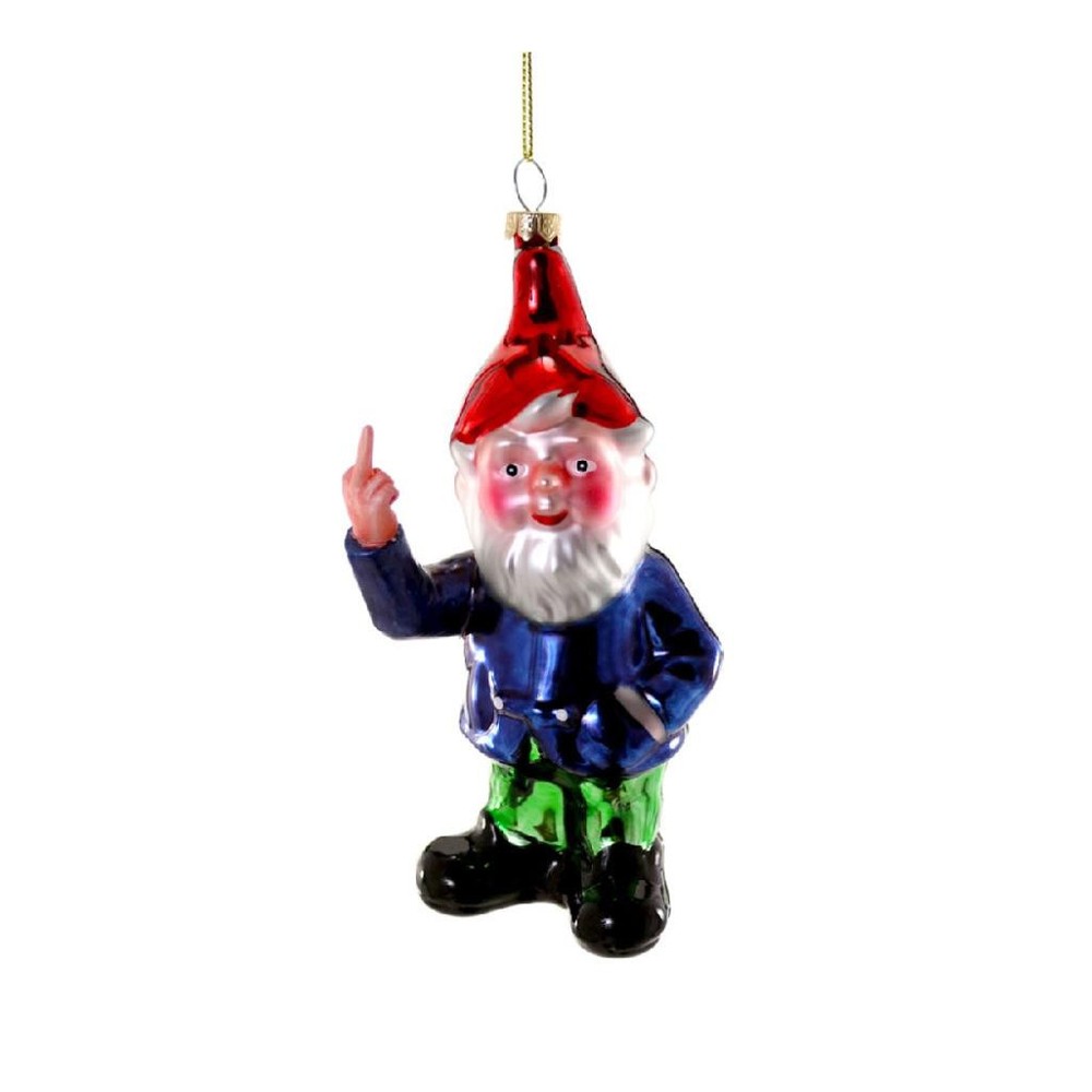 Naughty Gnome Christmas Tree Ornament 6-Inch Glass Colorful Funny Middle Finger Gift for Holidays