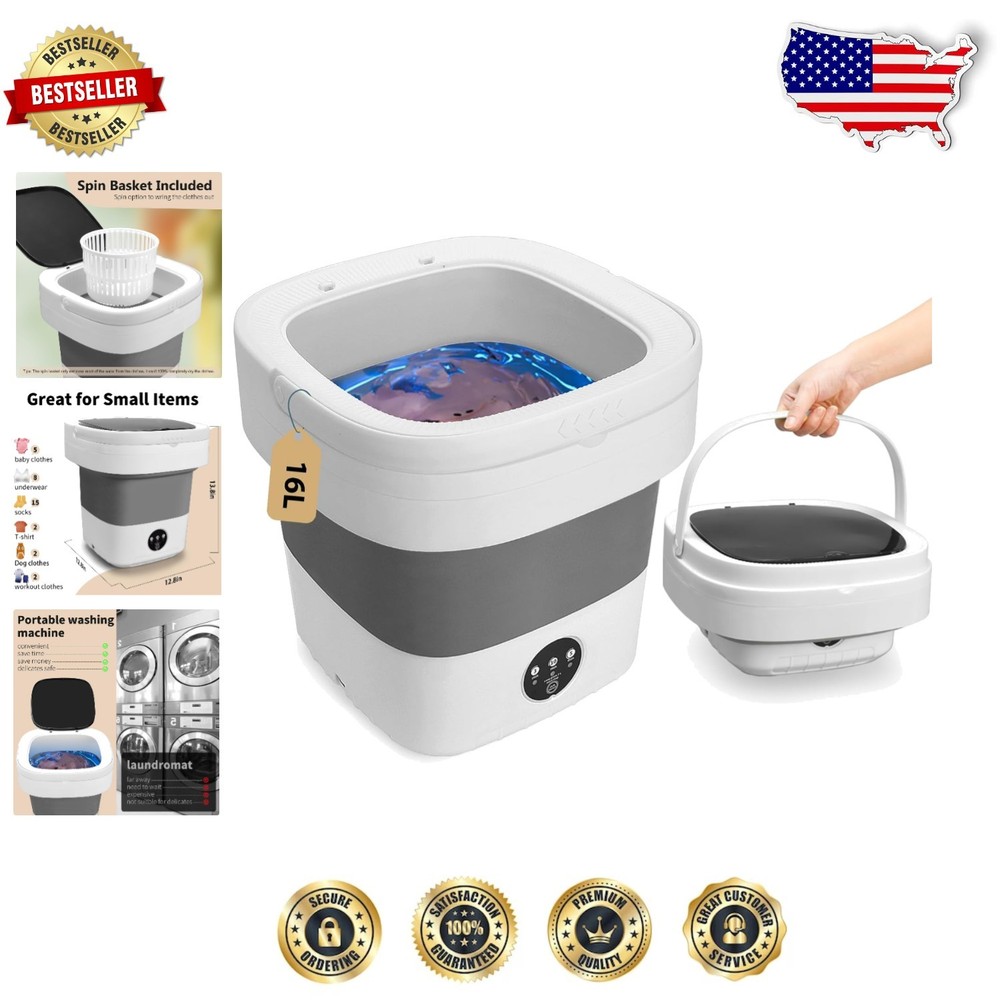 Portable 16L Mini Washing Machine with Foldable Design and Deep Clean Modes for Travel