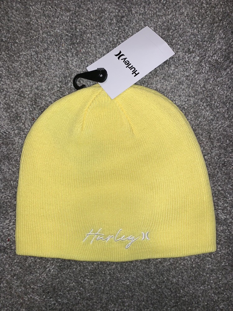 Lemon Yellow Hurley Signature Script Cuff Winter Beanie for Girls  