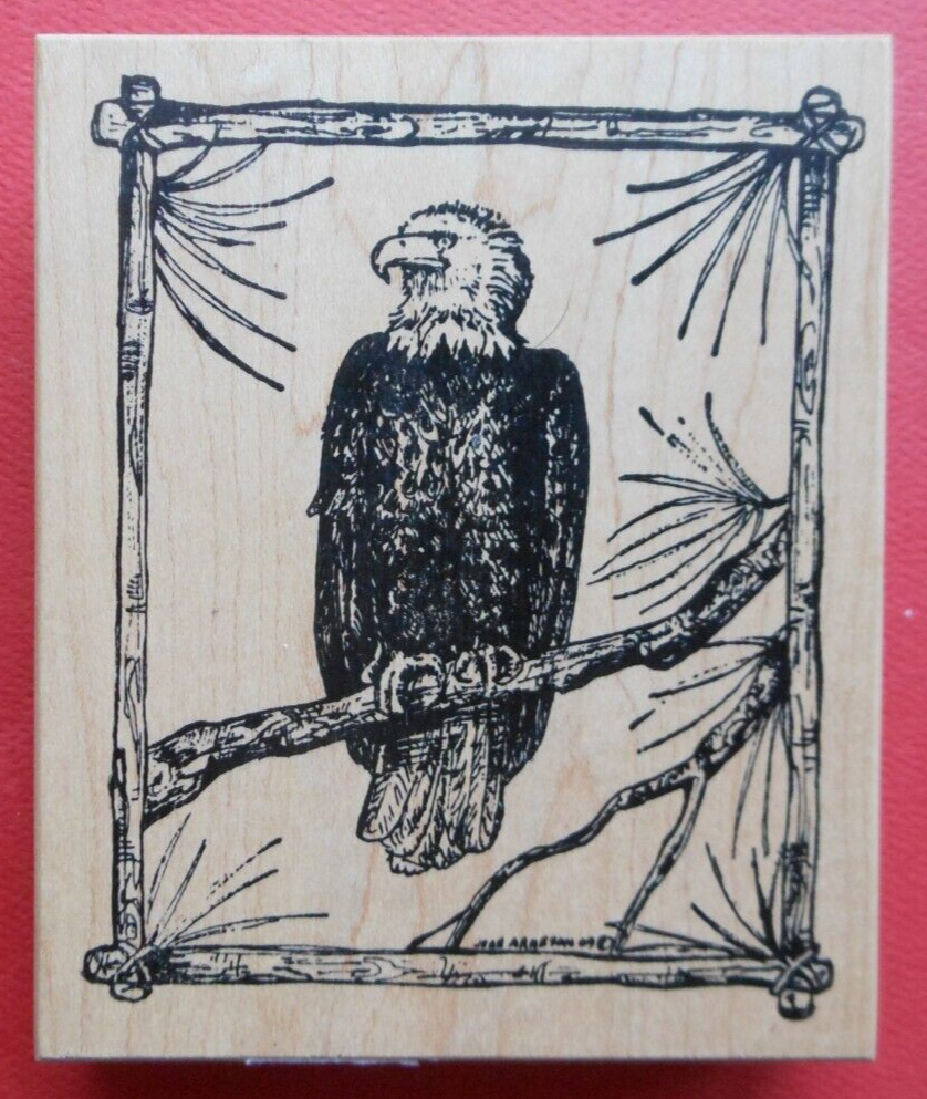 Eagle Perched on Tree Branch Wildlife Rubber Stamp by Northwoods