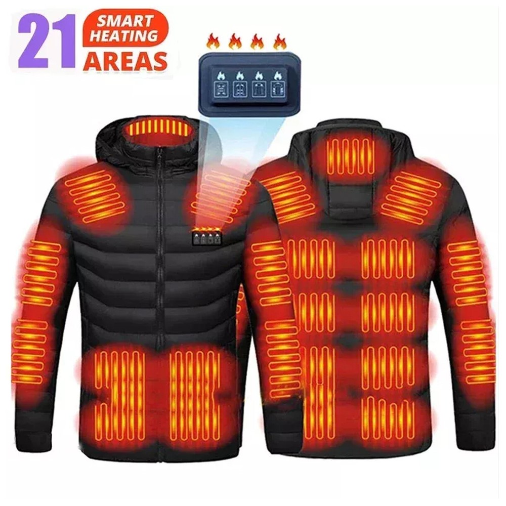 USB Heated Jacket for Men - Electric Battery-Powered Winter Coat with Long Sleeves