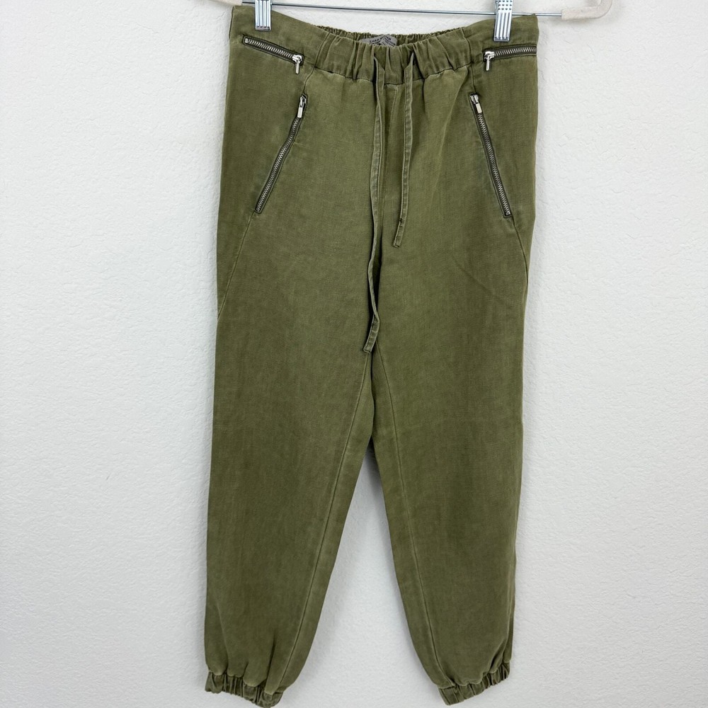 Zara Women's Lyocell Linen Blend Utility Jogger Pants Green Size XS