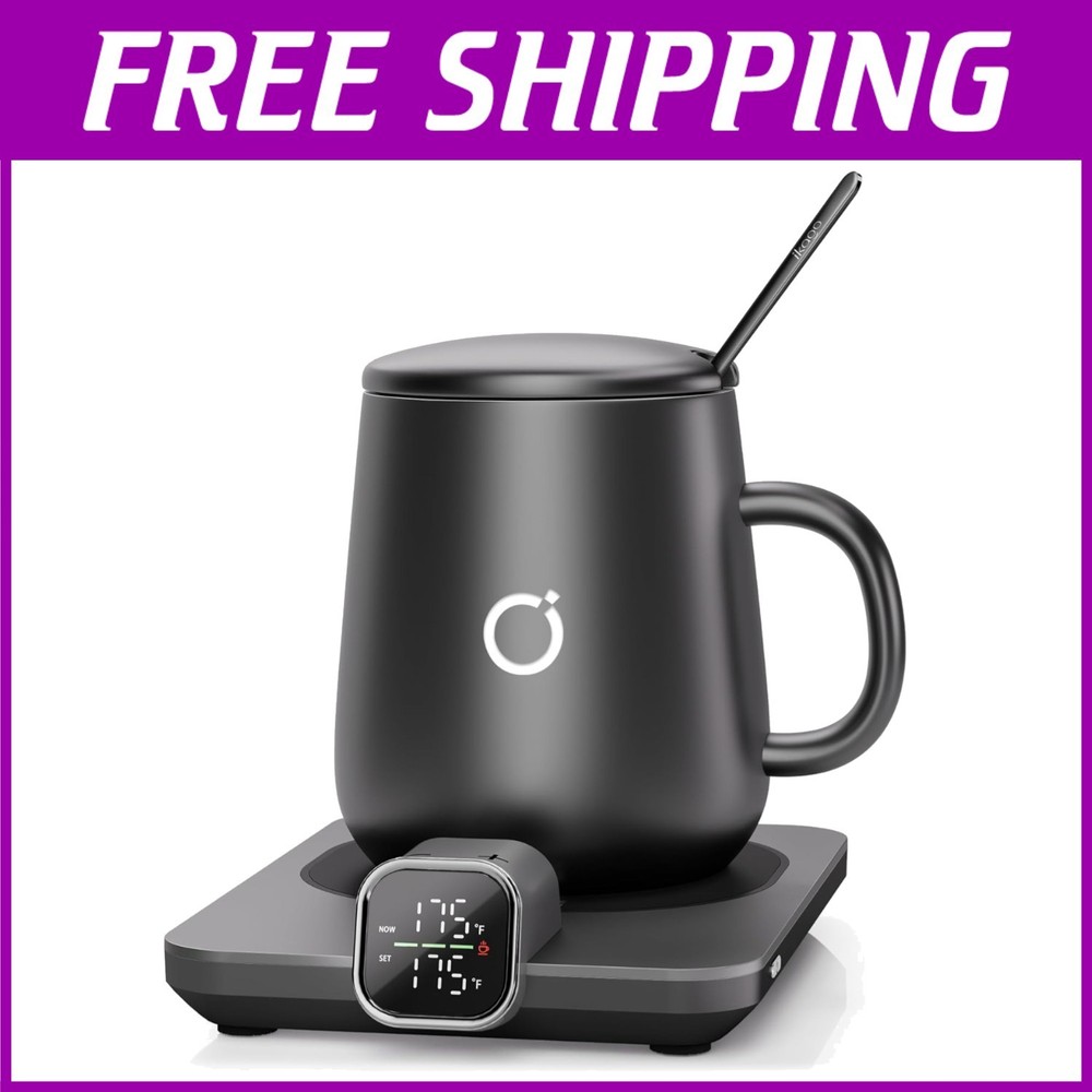 Smart Coffee Mug Warmer with Temperature Display & 15oz Ceramic Cup  
