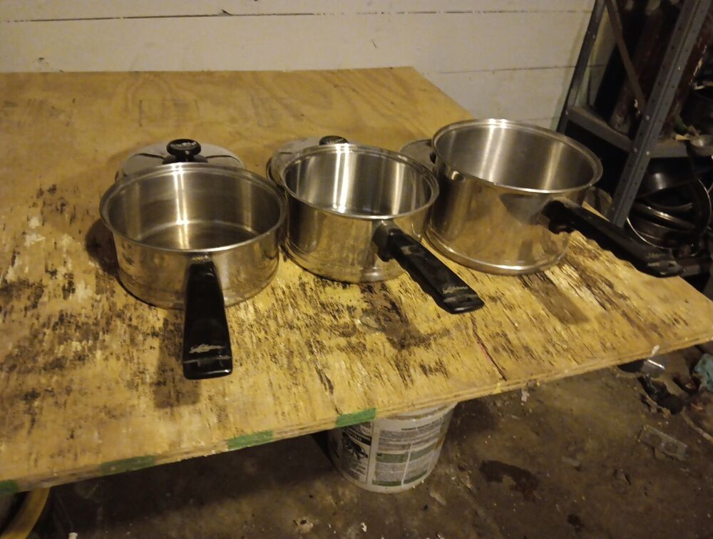 Vintage Lifetime Cookware 6 Piece lot - Pans, Pots & Lids, Stainless Steel.