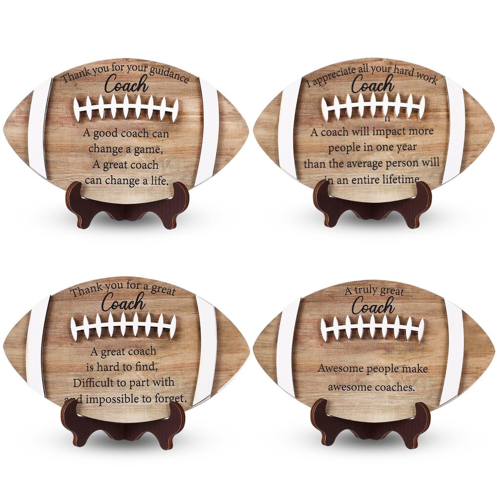 4 Pcs Wood Football Coach Gifts Appreciation Thank You Wood Plaque Sign with ...