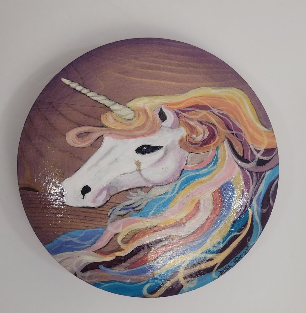 Hand Painted Purple Unicorn Wooden Trinket Box Fantasy Gift