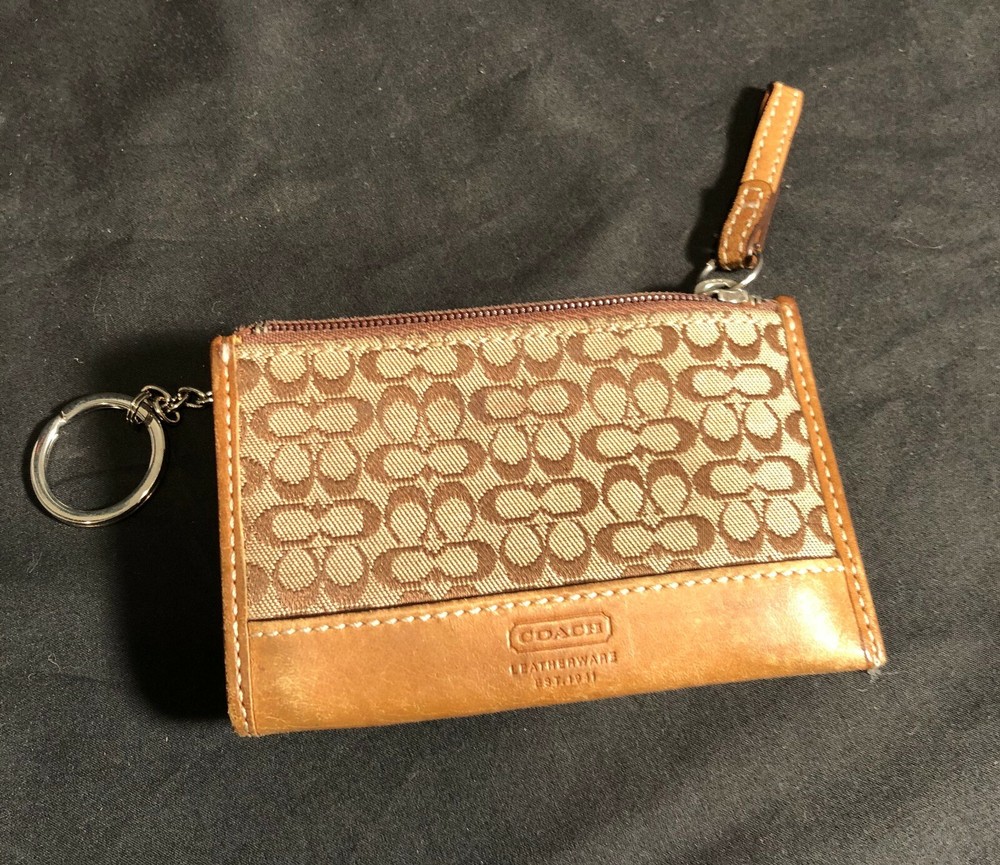 Coach Leather Key Ring Purse with Card Slots & Coin Pocket  -image