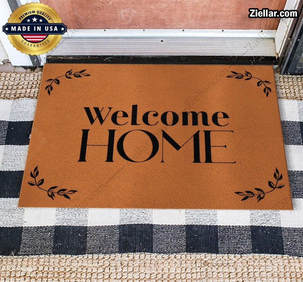 Custom Text Welcome Home Doormat with Elegant Leaf Design – Unique Gift Idea