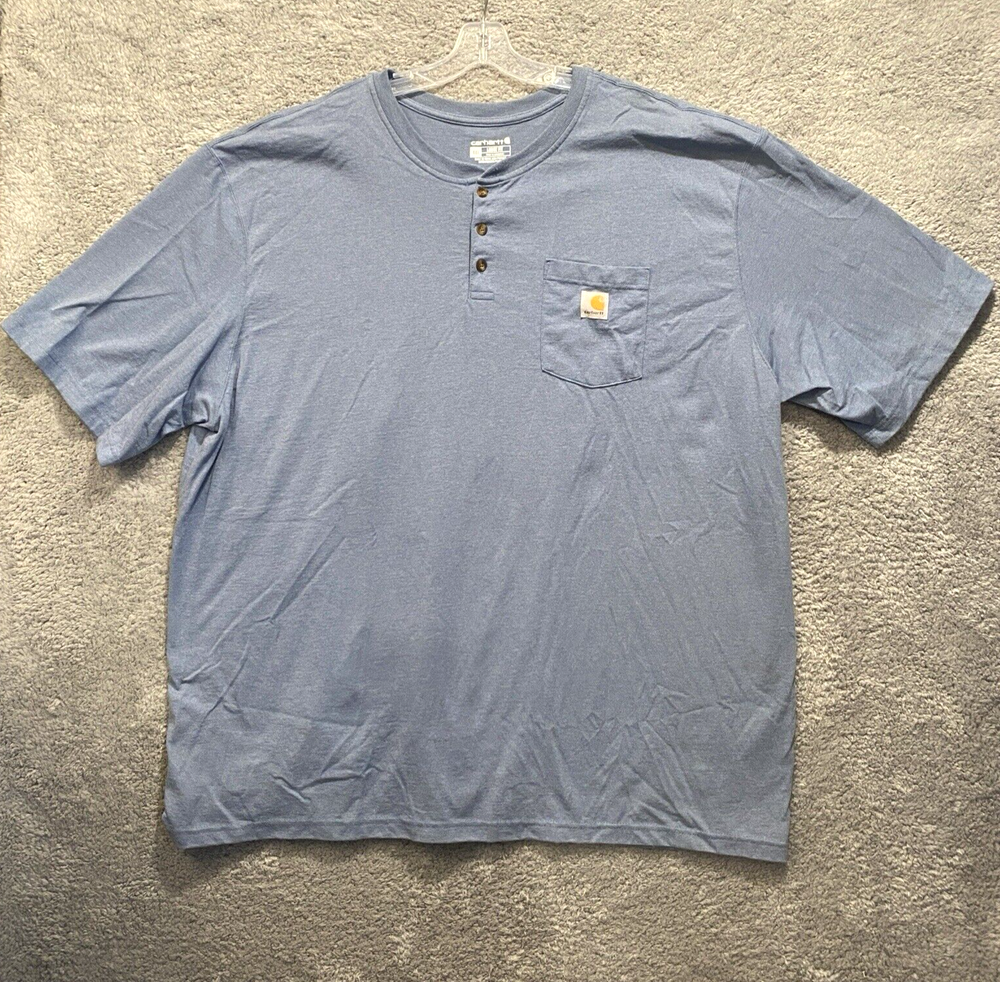 Carhartt Shirt Mens 4XL Loose Fit Heavyweight Henley Short Sleeve T Shirt Blue