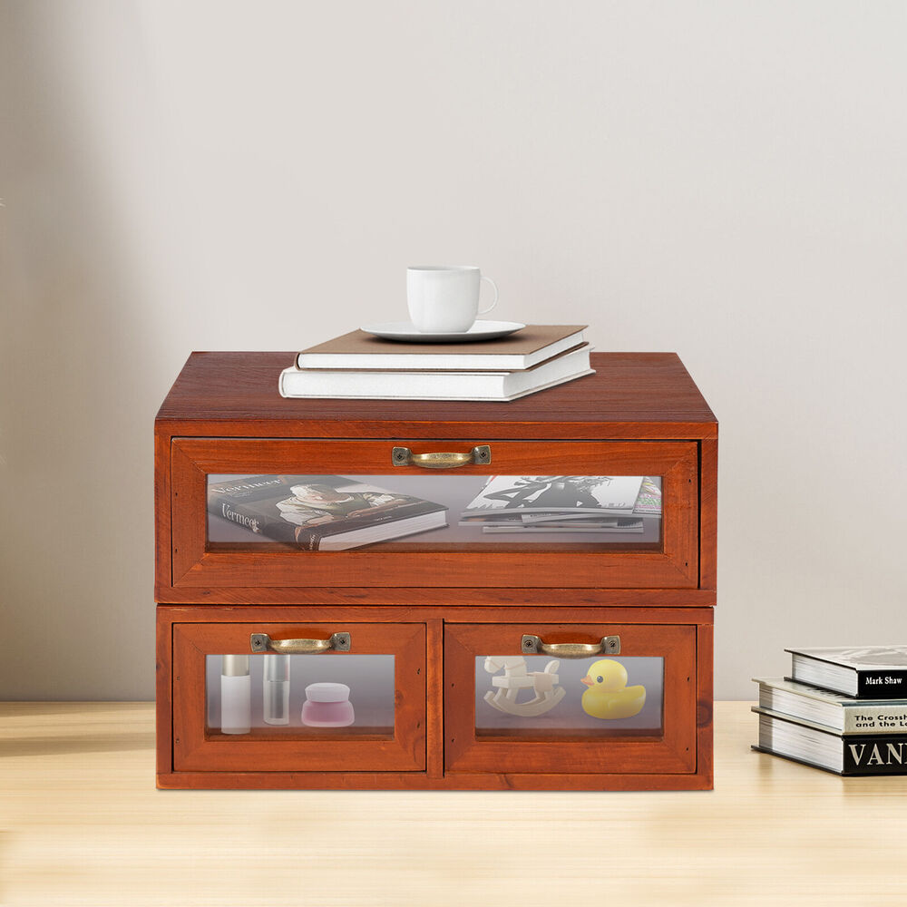 Vintage Desk Organizer Tabletop Storage Organization Box w/ 3 Drawers for Office