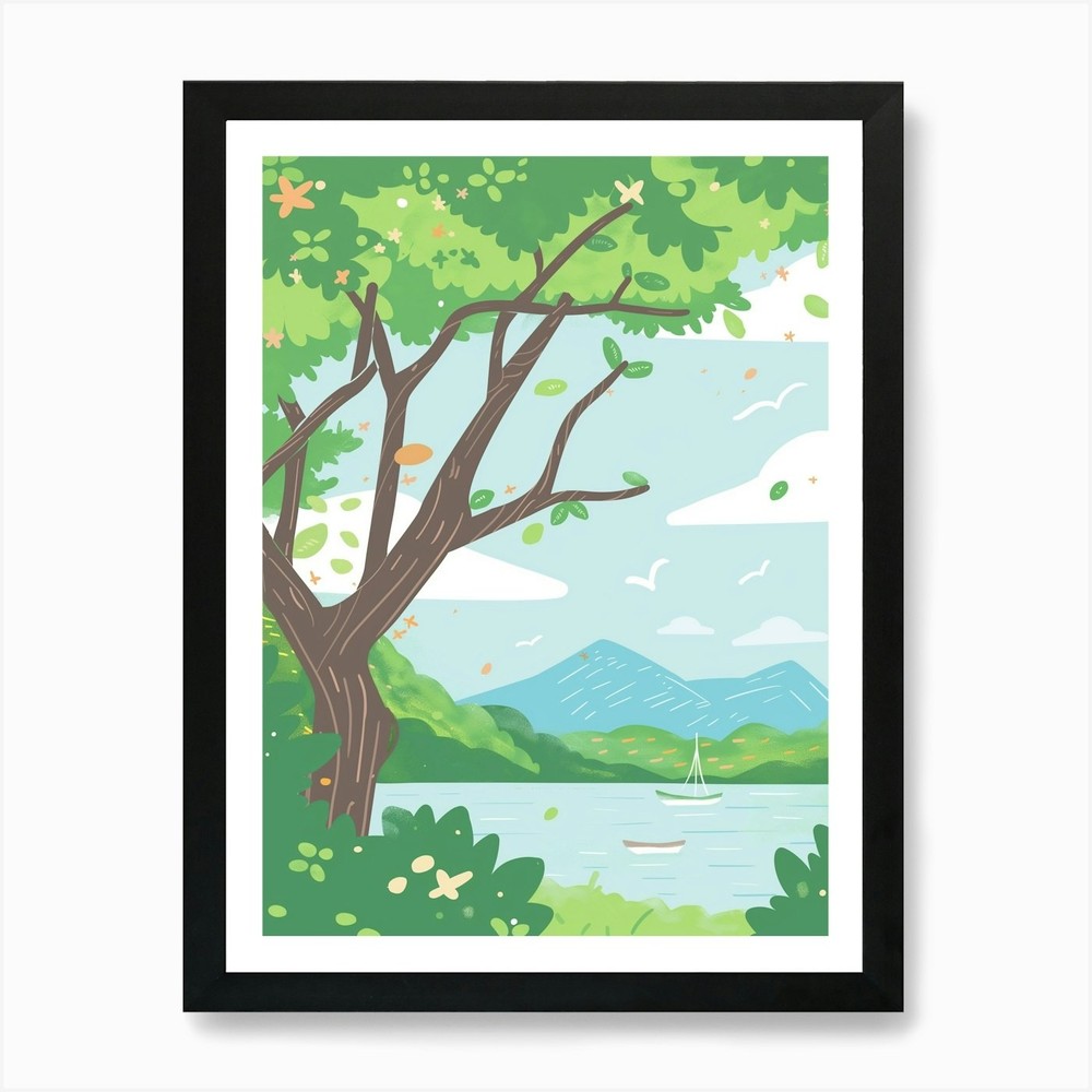 Framed Landscape With Trees Art Print Canvas Wall Decor