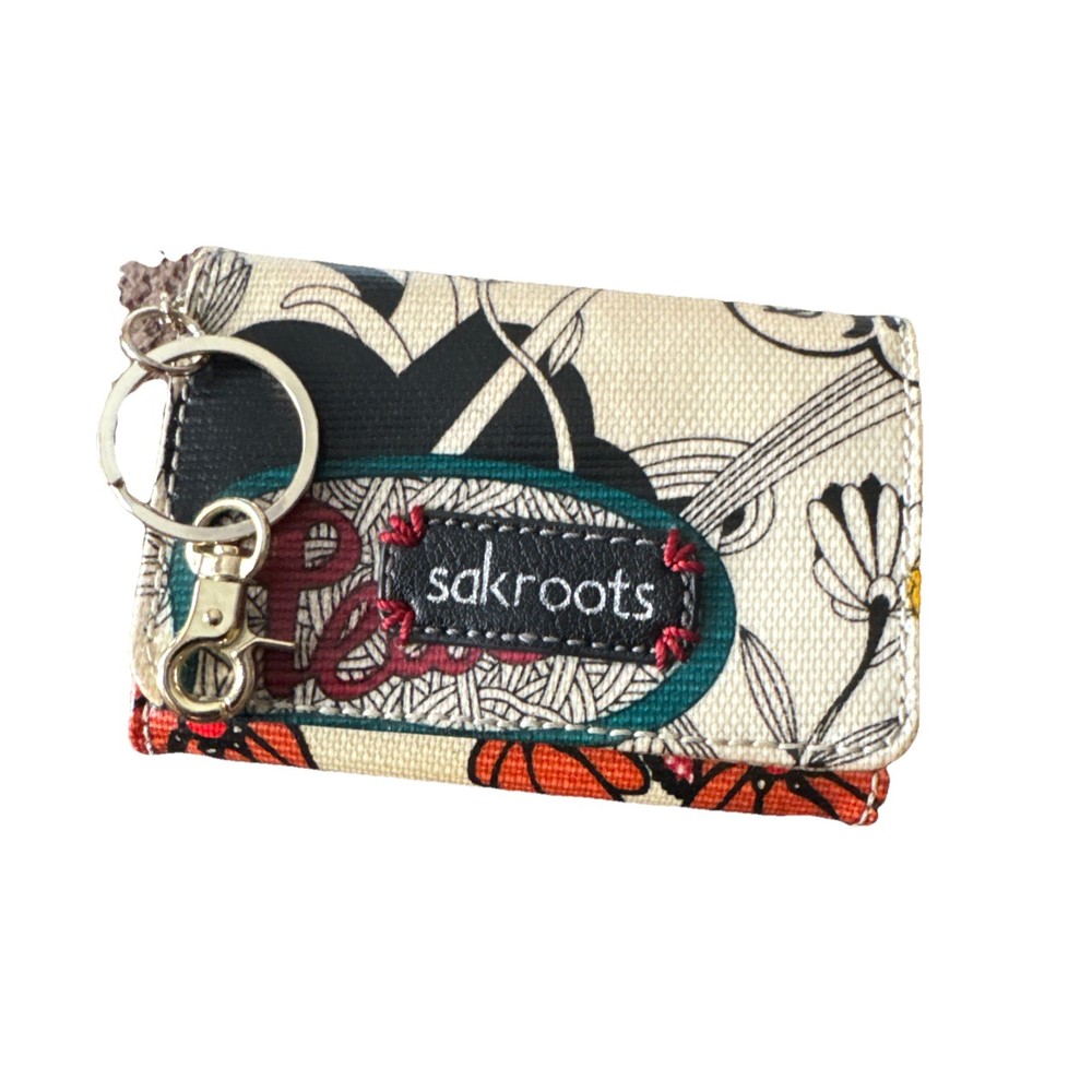 Sakroots Floral Peace Credit Card Wallet with Keychain and Coin Purse 3x4.5 Inches-image