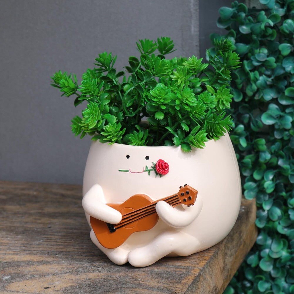 Cute Face Planter Pot with Drainage Unique Resin Planter for Succulents String