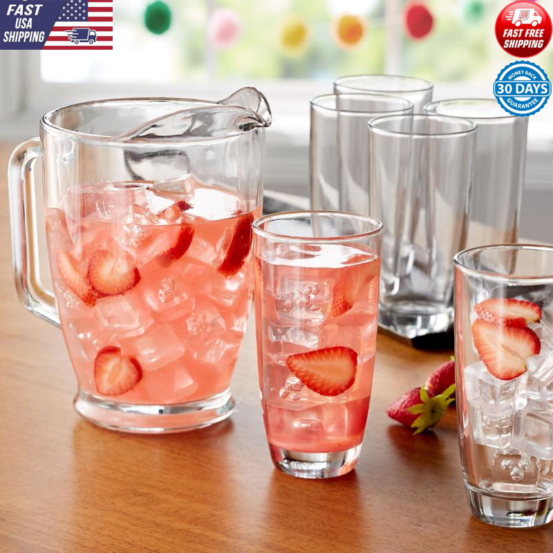 7-Piece Clear Glass Pitcher and Drinkware Tumbler Set for Parties Entertaining