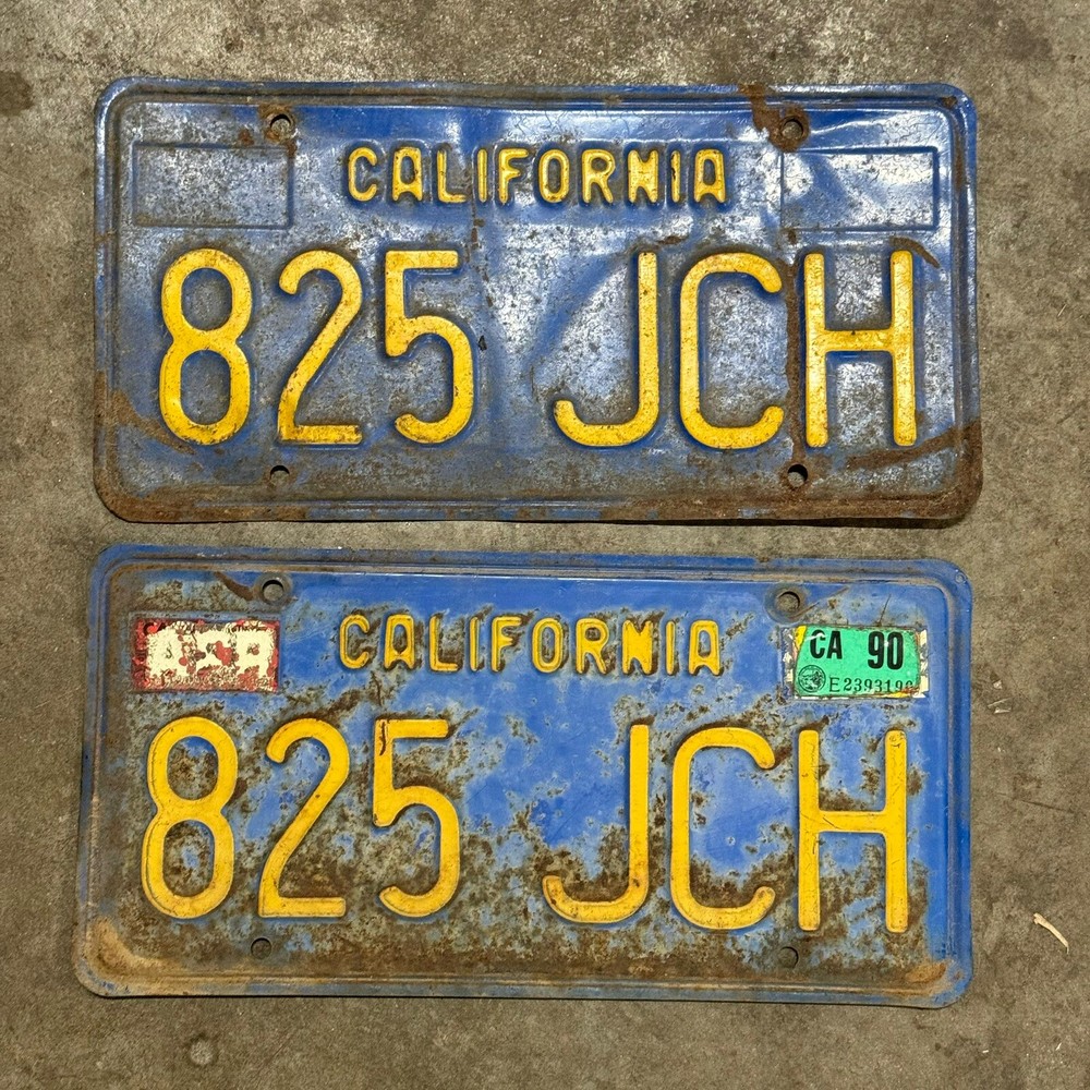 CALIFORNIA License Plate Pair STEEL Blue & Yellow CA Plates Set MATCHING TAGS