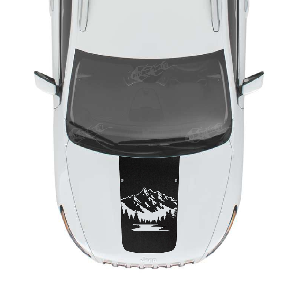 Mountains & Trees Blackout Hood Vinyl Decal Fits Jeep Cherokee 2018-2024