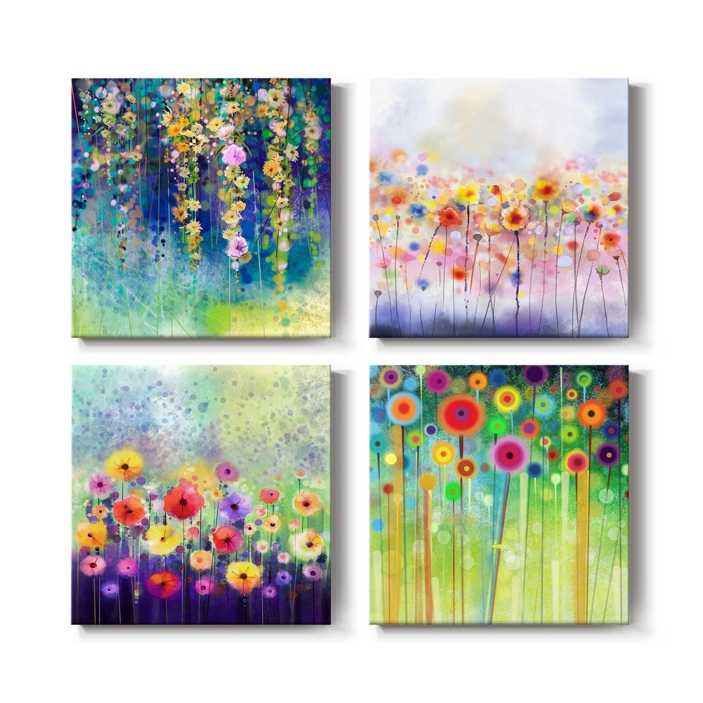 Bright Colorful Flower Wall Decor - Abstract Floral Wall Art Prints, Set of 4...