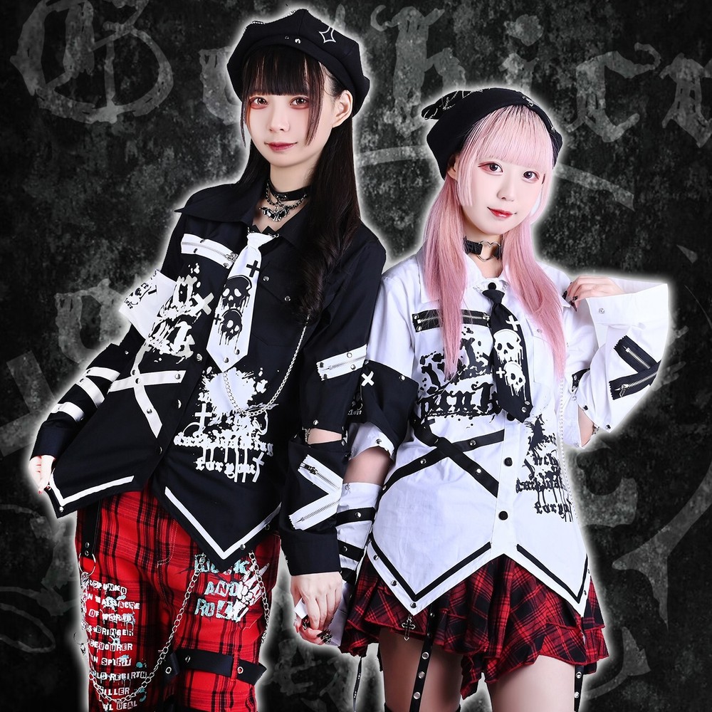 Emo Punk Preppy Wraith Sentinel Studded Sleevelet Shirt with Tie JJ2497-image