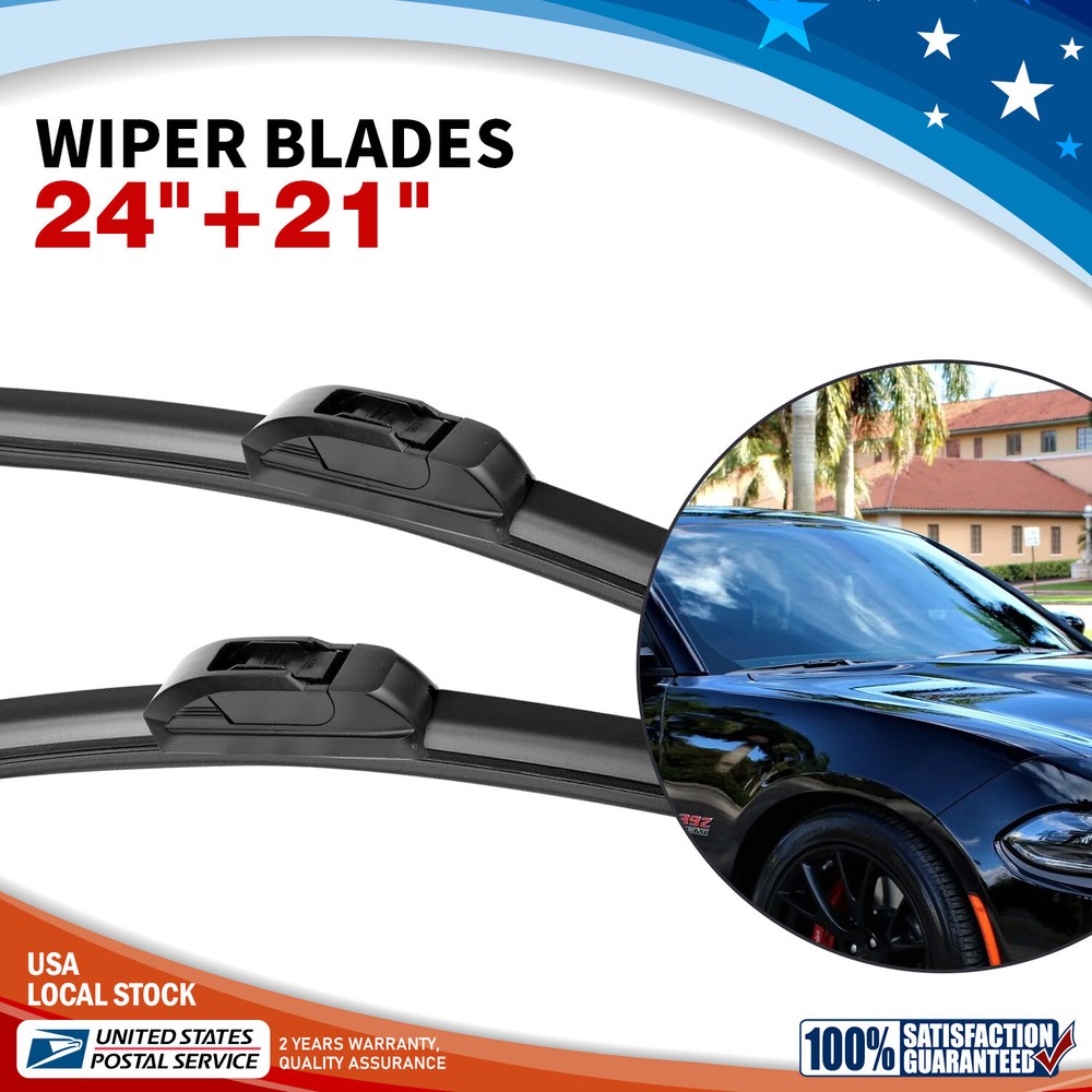 24 + 21 Inch Bracketless J-Hook Windshield Wiper Blades All Season Durable Pair