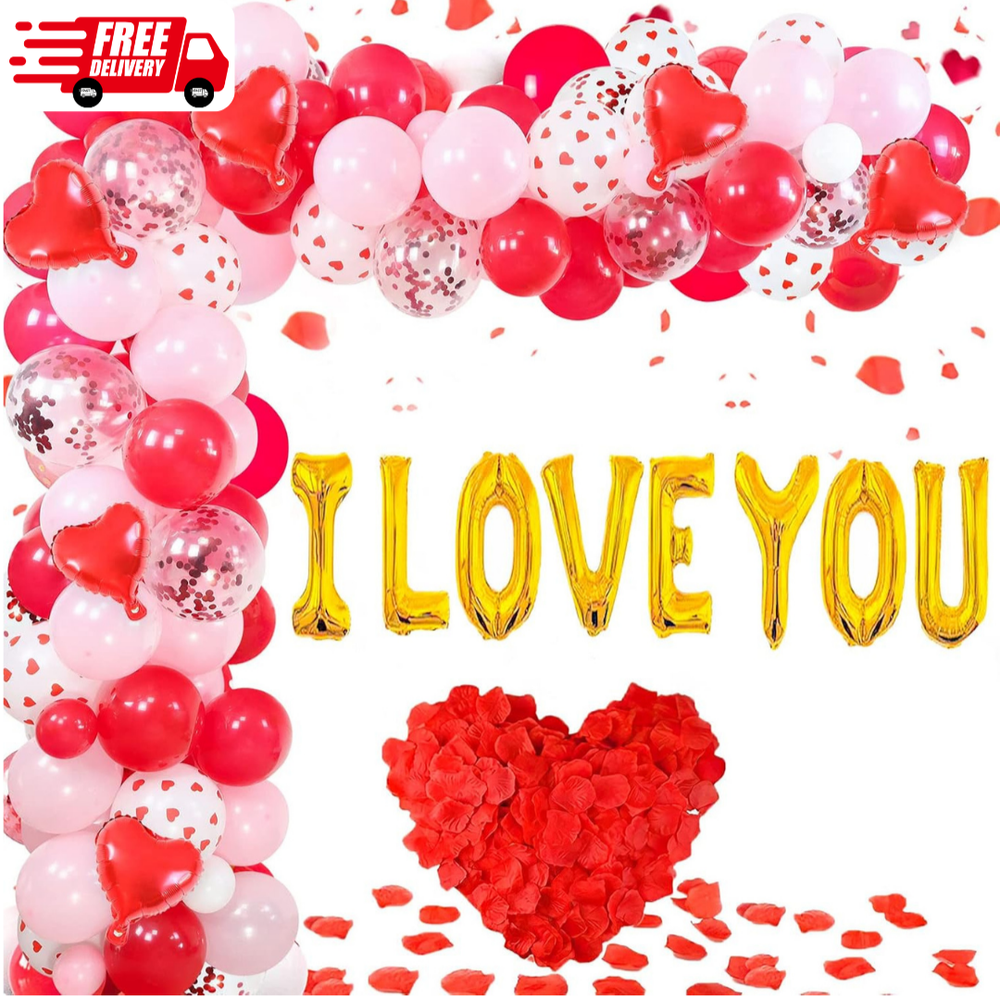 Valentines Day Balloon Arch Kit with Red Heart Balloons 300pcs I LOVE YOU